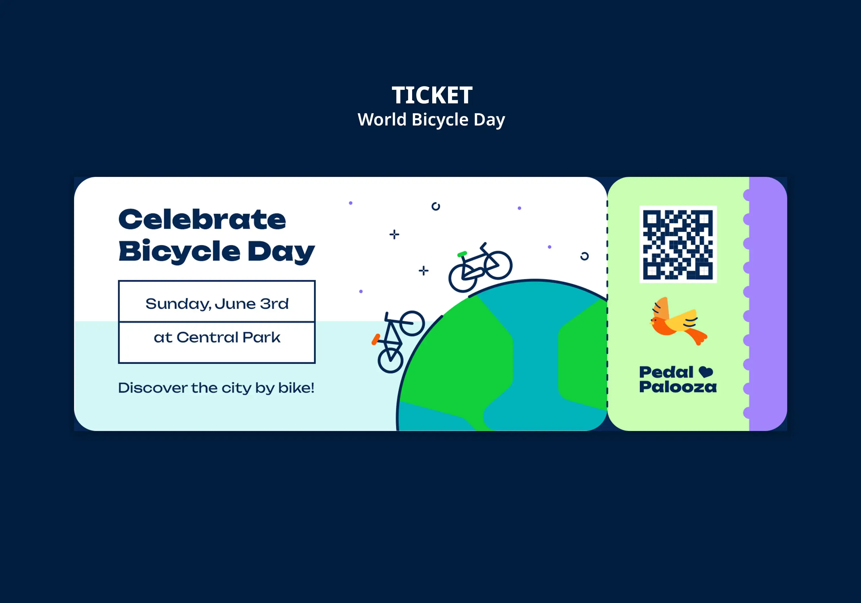 World Bicycle Day event ticket with QR code for contactless entry and event information