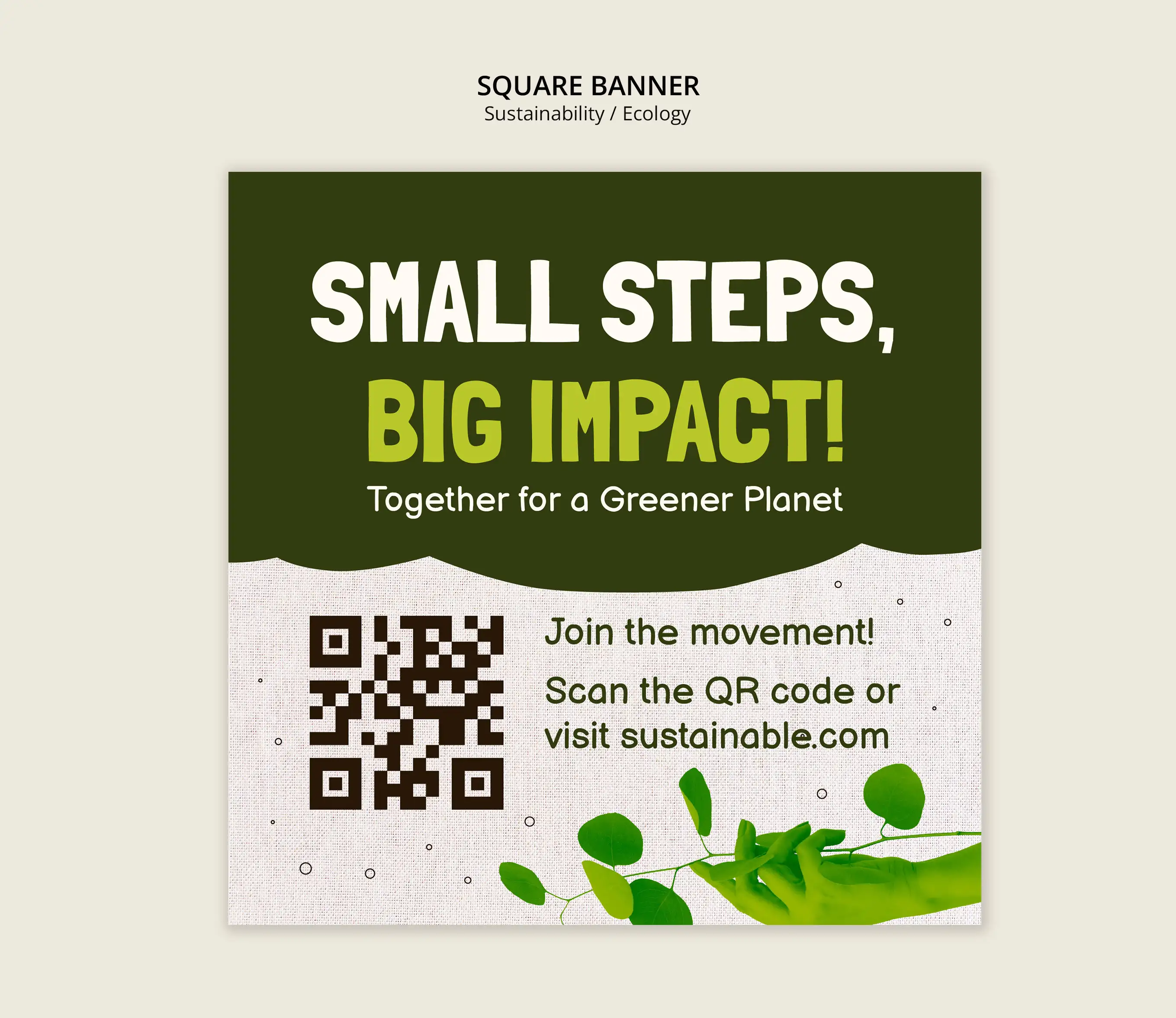Environmental awareness campaign featuring QR codes for sustainability initiatives and social impact programs