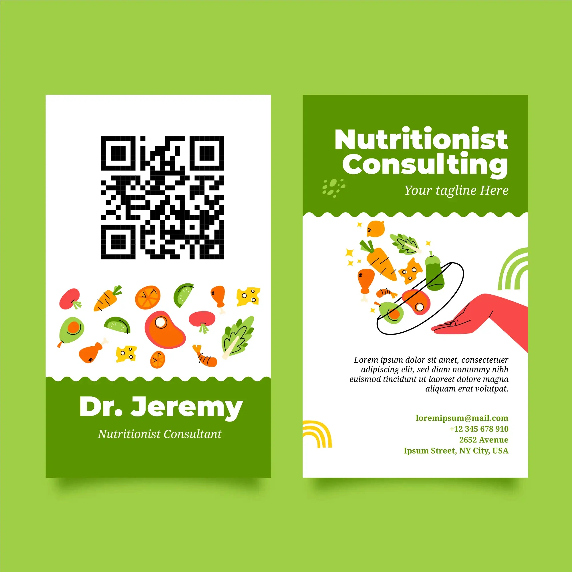 Nutritionist consulting service flyer with QR code for booking healthy dining plans and consultations.