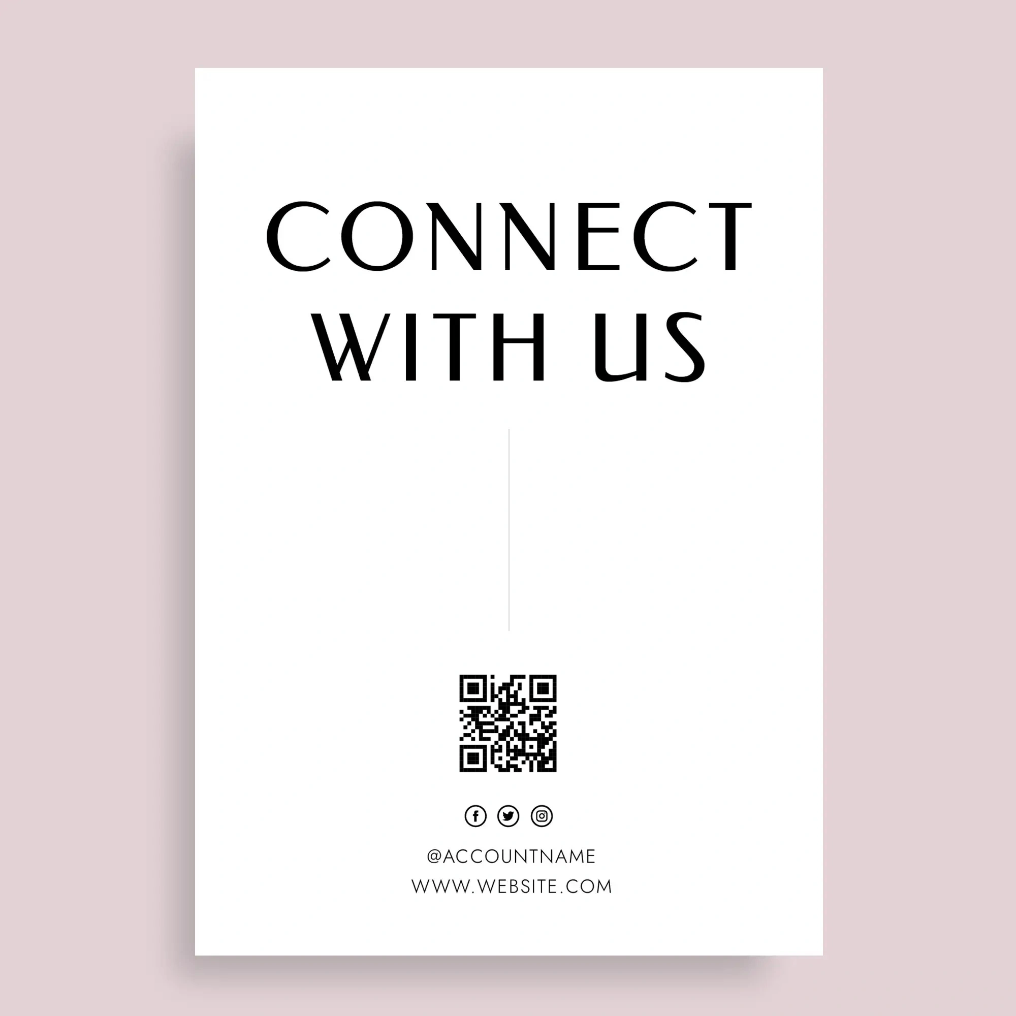 Connect with us promotional material featuring QR code for social media community building and customer engagement